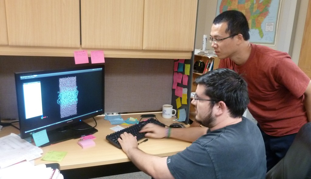 Two males looking at a computer screen
